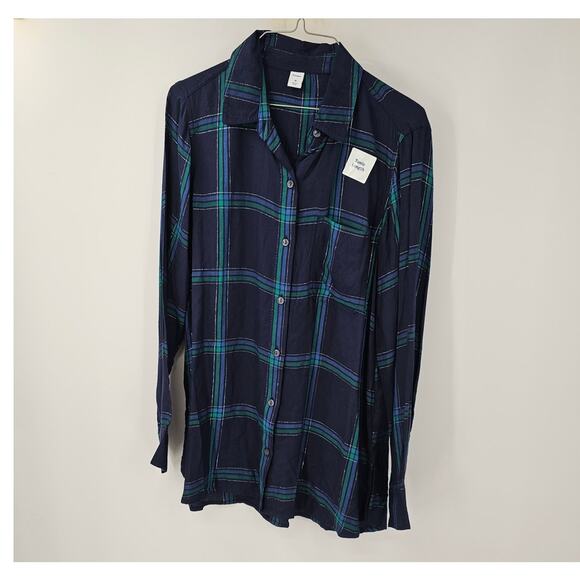 OLD NAVY Plaid Long Sleeve Button Down Tunic Top Womens Size Medium M *NWT - Picture 1 of 6
